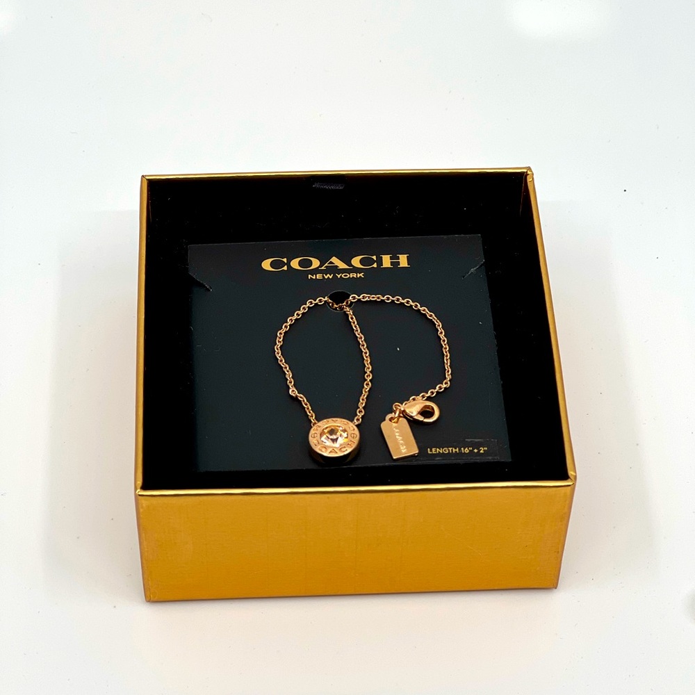 Coach open circle stone necklace- rose gold
